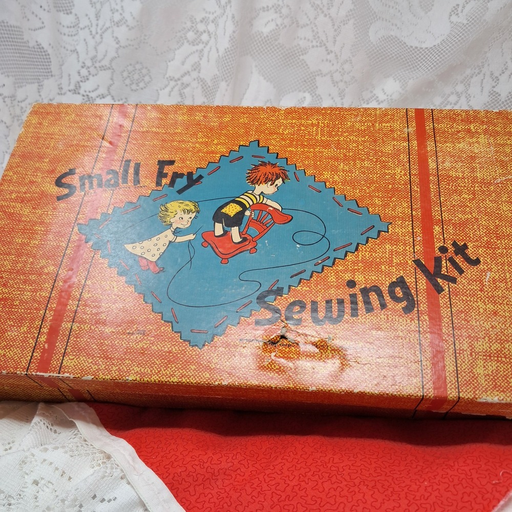Vintage Small Fry Sewing Kit Pressman Complete‎ Box Fabrics Buttons Notions